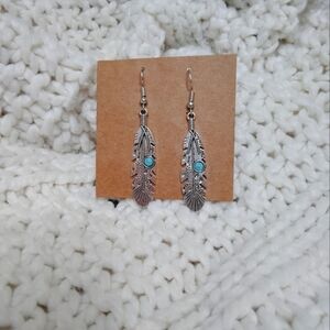 2 for 25$ Silver Feather Earrings with Turquoise Accents